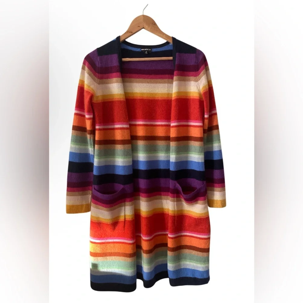 MINNIE ROSE Cashmere Multi Stripe Cardigan size XS pristine condition like new - Picture 2 of 11